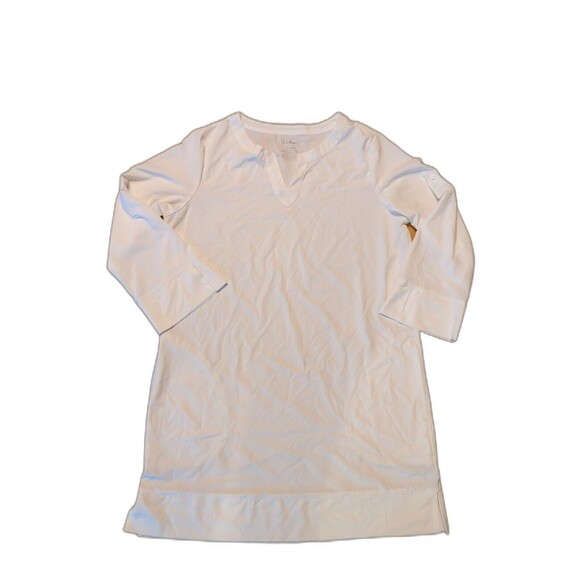 LL Bean Swim Cover Up Womens Medium White Split Neck Tunic Stretch - Picture 1 of 8